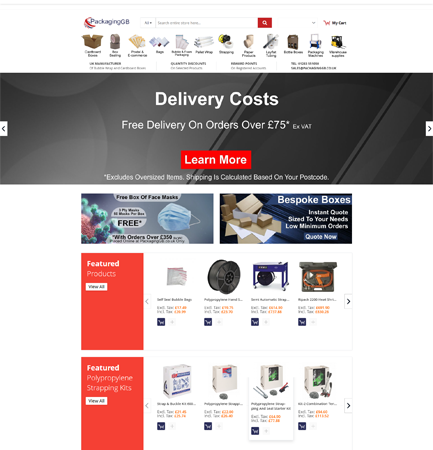 Packaging GB website by CADS Web Design in Swadlincote