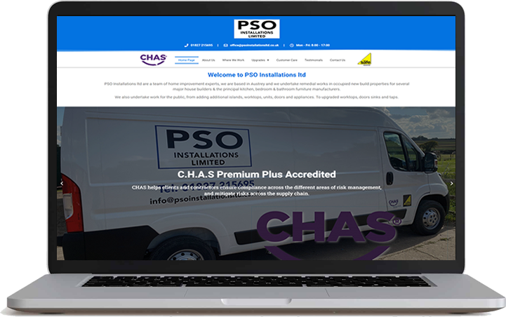 PSO Installations website designed by cads