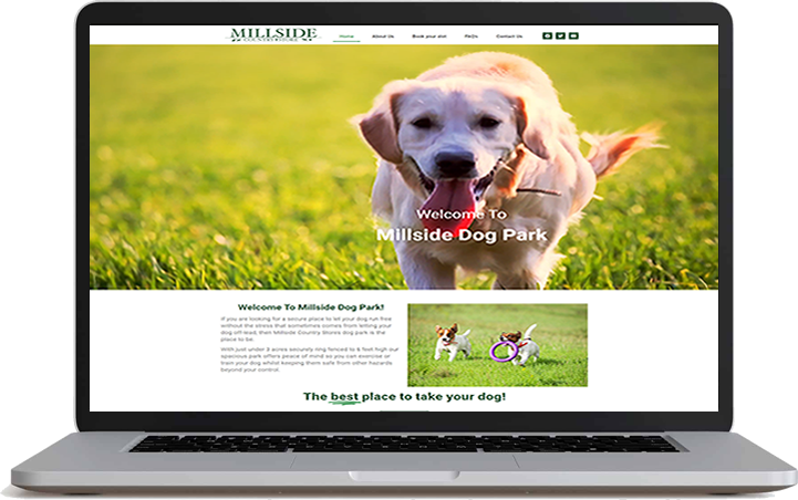 Millside Dog Park website designed by cads and built in WordPress& Elementor Builder