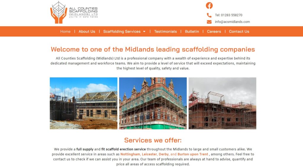 ASC Scaffolding midlands website redesign